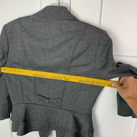 White House Black Market Size 8 Herringbone Jacket Single Button Ruffle Back 3/4 - Picture 6 of 8